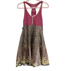 Free People Crochet Halter Top Paisley Print Boho Chic Dress Women’s Size 4
